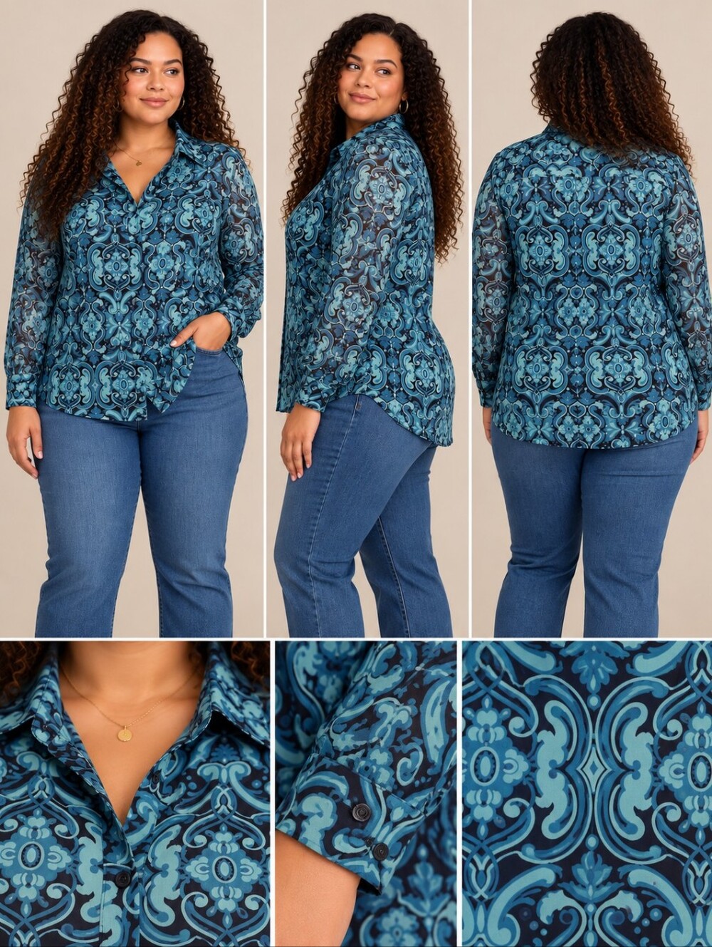 Sag Harbor Blue Paisley Button-Up Blouse – XL